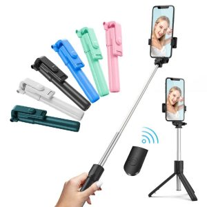 R1 Portable Folder Remote Control Led Photo Holder Stainless Steel Wireless Tripod Video Live Selfie Sticks With Light